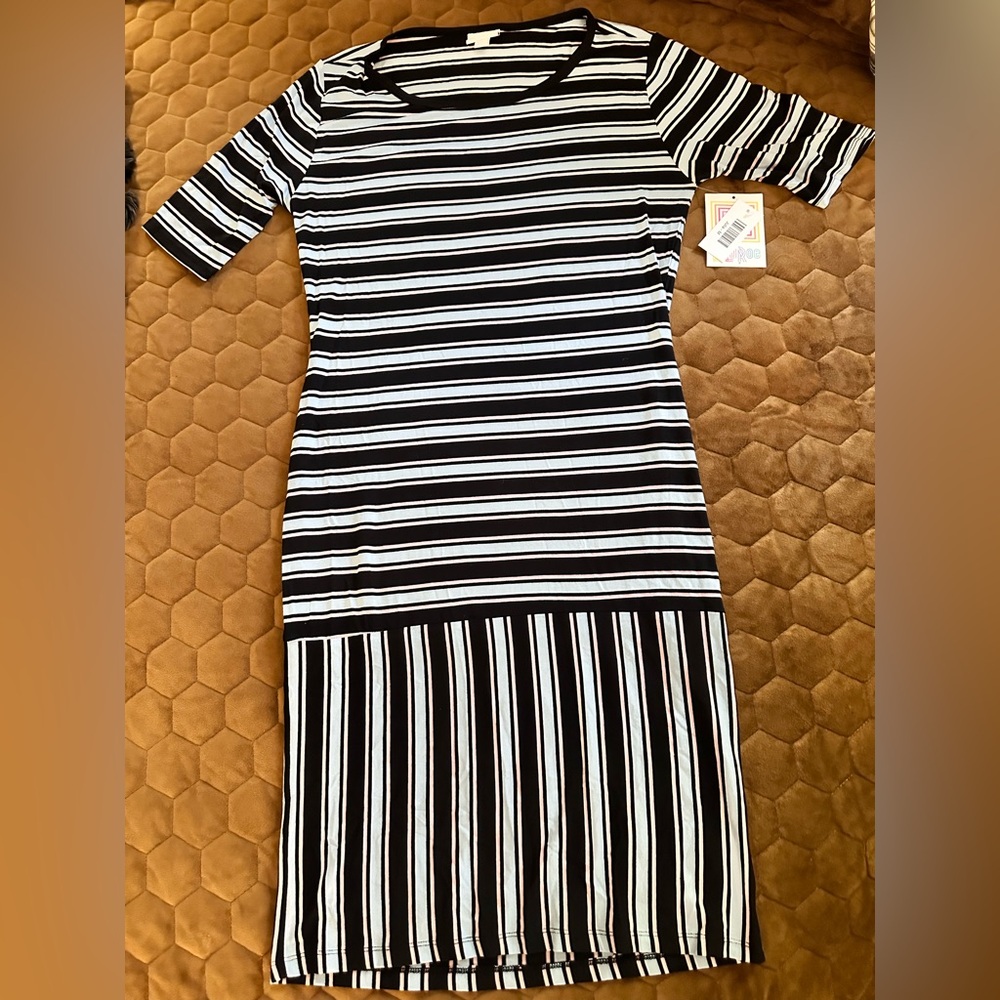 NWT LuLaRoe "Julia" Black and Pale Blue Sheath Midi Dress